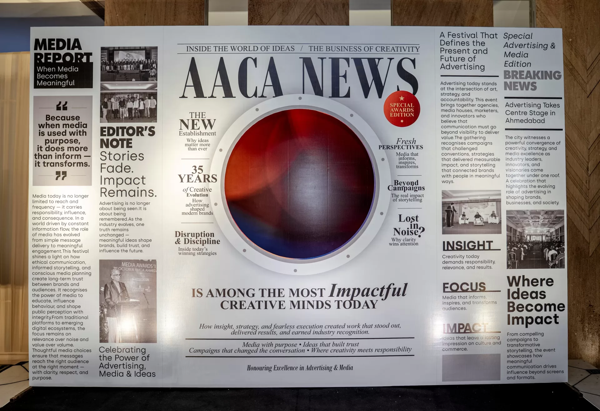 AACA News editorial wall celebrating creative excellence