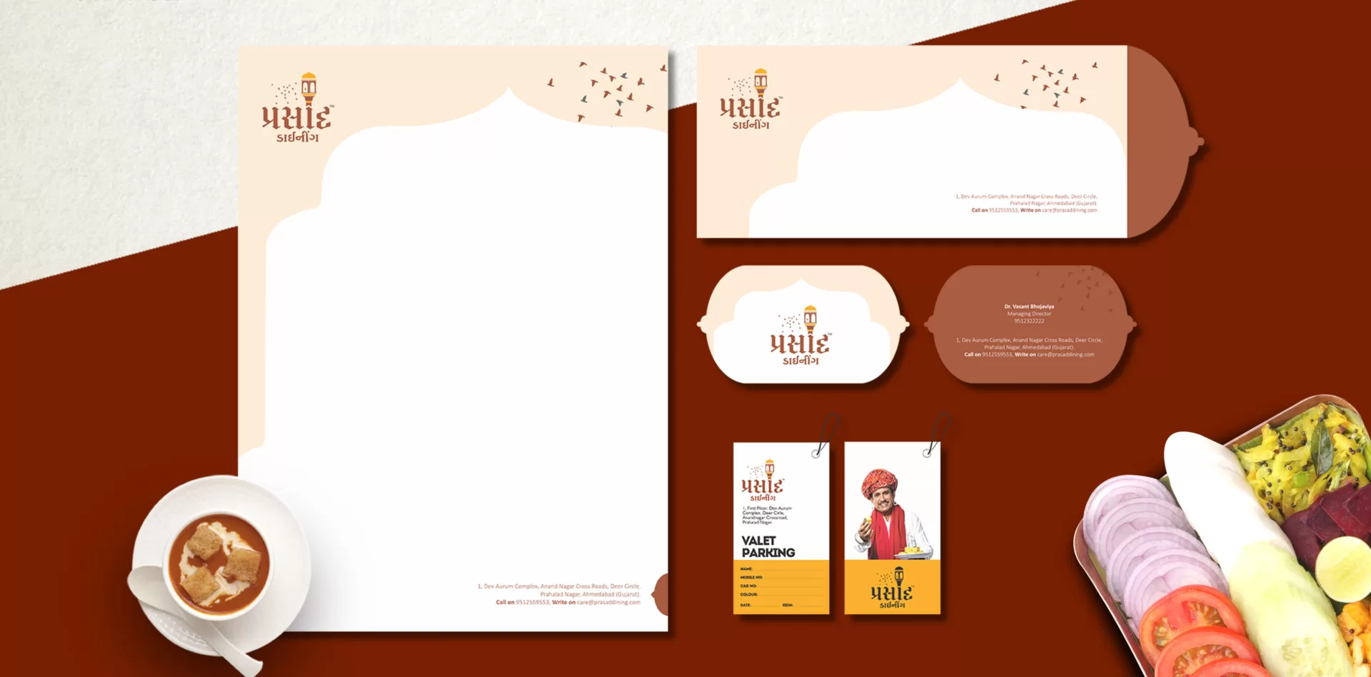 Prasad Dining stationery and brand collateral design